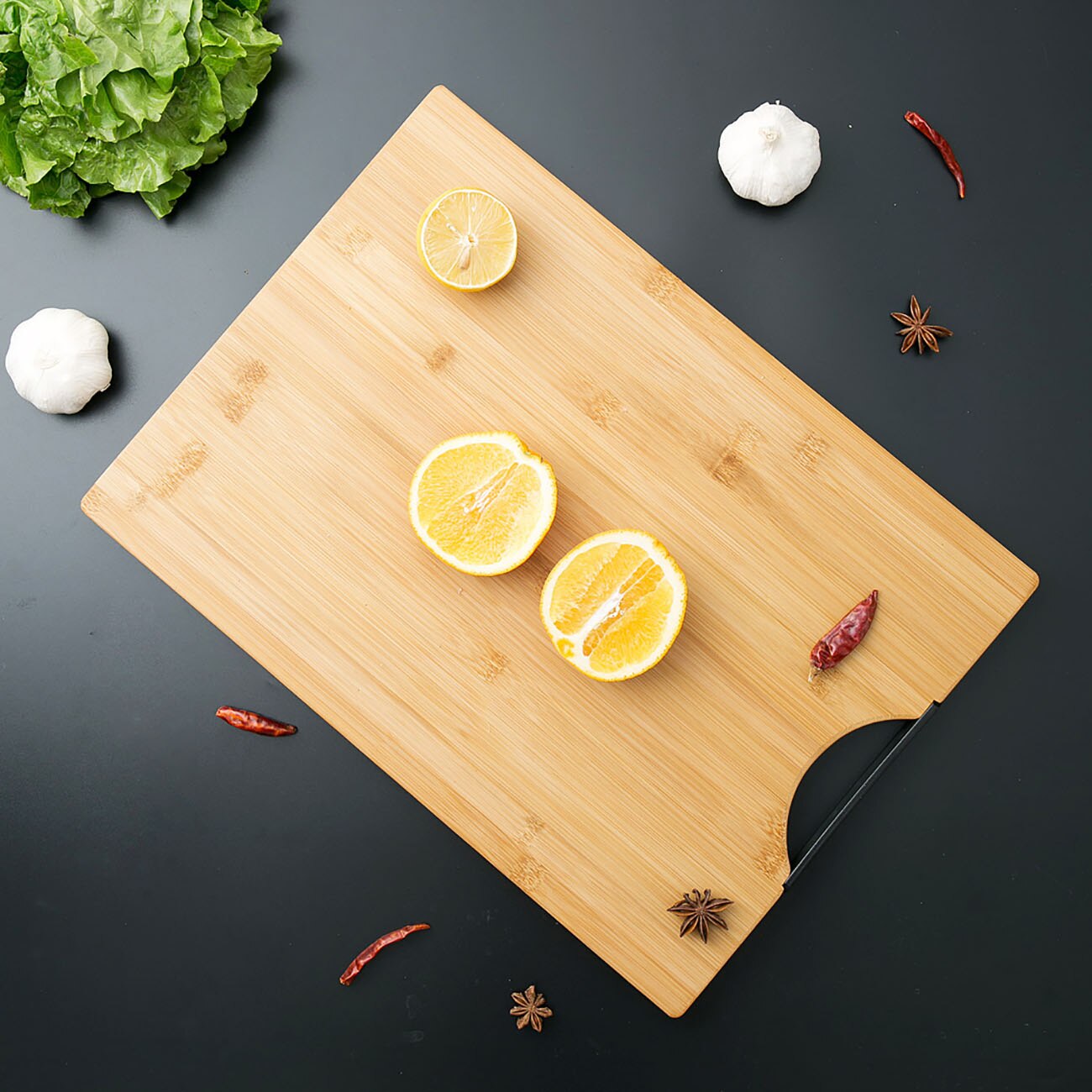 ZHAOLU Planche à découper en bois pour les légumes Pour la cuisine Avec poignée en acier inoxydable Réversible