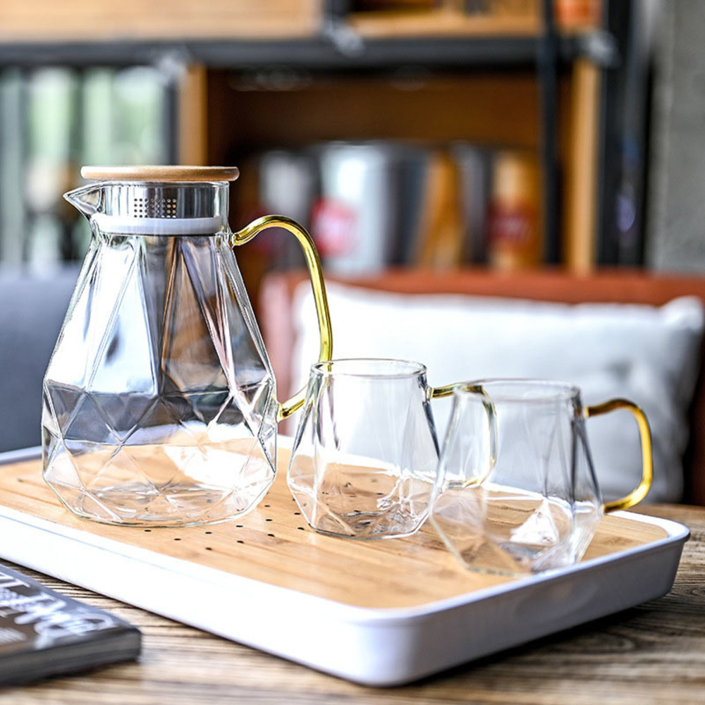 Pichet à eau en verre avec couvercle en bois avec 2 tasses - Boutique de la  Cuisine