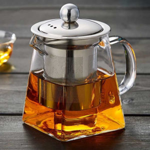 Théière en verre résistant à la chaleur, avec infuseur à thé en inox