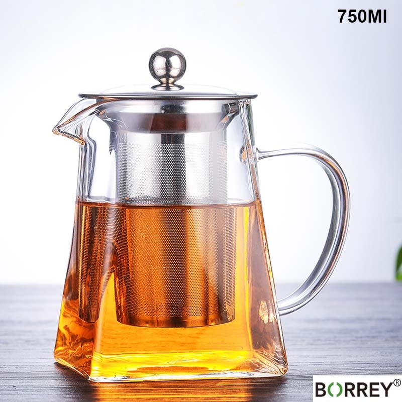 Théière en verre résistant à la chaleur, avec infuseur à thé en