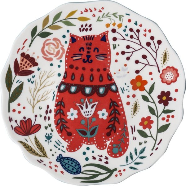 Assiette en céramique avec dessin chat – Rouge