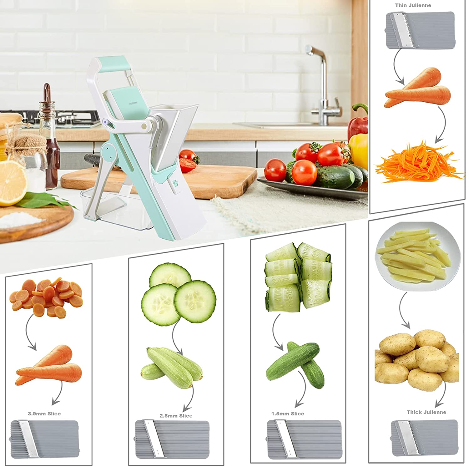 Acheter Mandoline réglable - Coupe-Julienne de cuisine professionnel en  acier inoxydable pour trancher les aliments, les légumes, les fruits, les  frites
