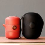 Théière et tasses en céramique portable – Rouge