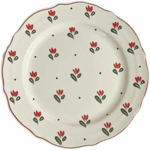 Assiette vintage plate fleur rouge, sur fond blanc